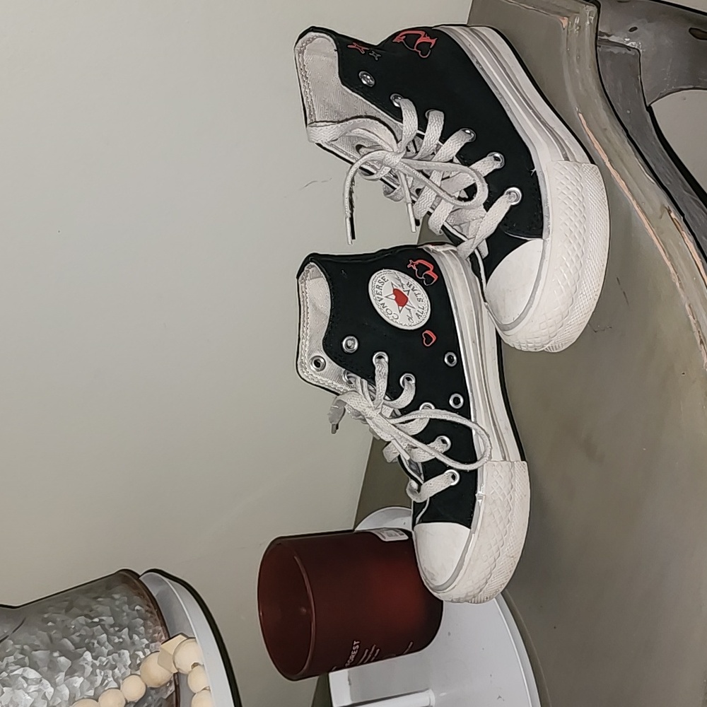 Platform Converse Girls 12 Black Red Hearts